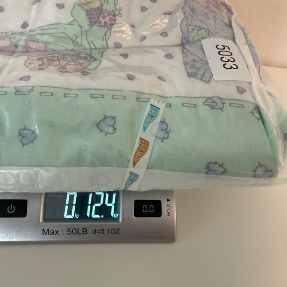 Precious Moments Blanket Vintage Baby Quilt Handmade Purple Green White - Picture 9 of 9